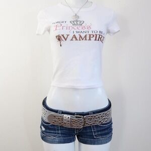 y2k vampire slogan baby tee white princess graphic grunge size S